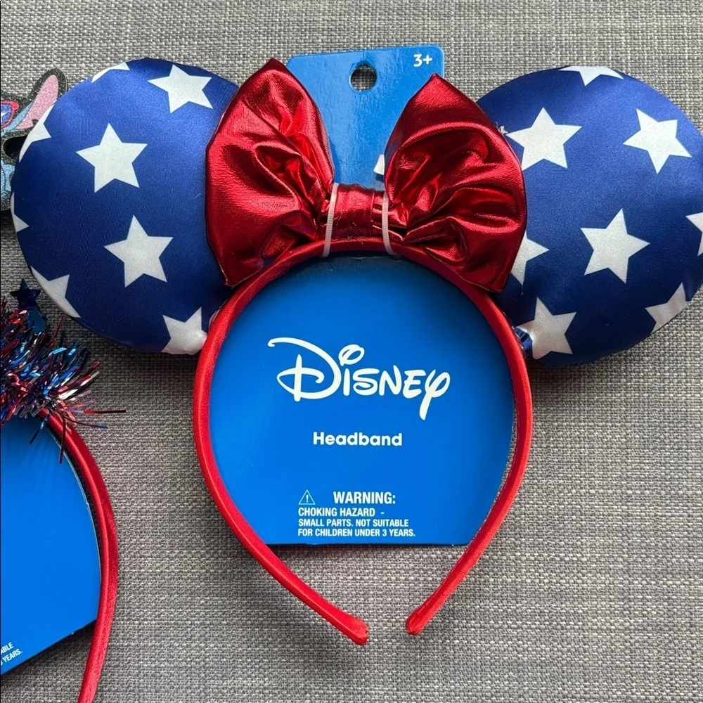 Disney Bundle Minnie Mouse And Stitch Headband Set - Red, Blue, Silver NWT